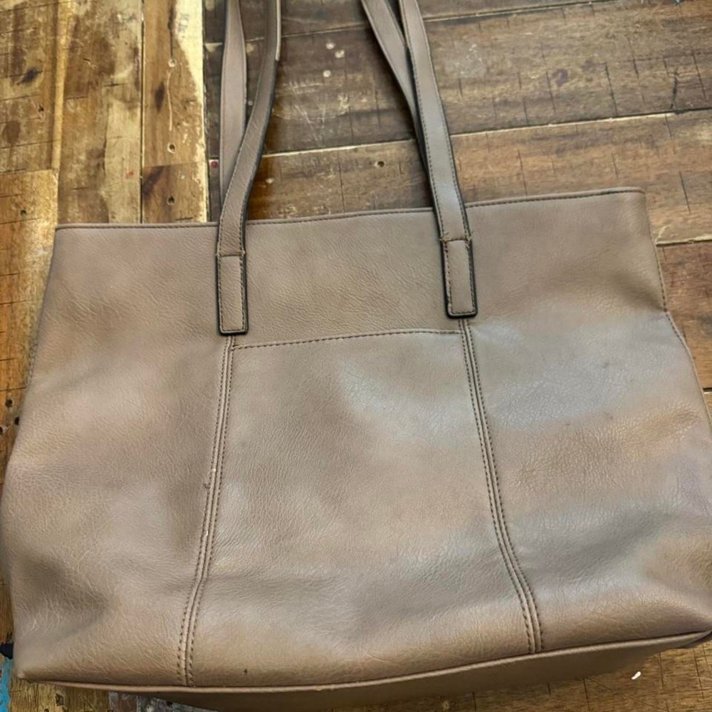 SevenDays Lifestyle and Dreams Vegan Leather Tote Bag Taupe Brown Large Zip Top
